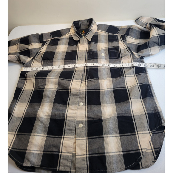 VTG Liz Sport Black Tan Plaid Shoulder Yoke Button Up Shirt Women's Size Small - Picture 4 of 15